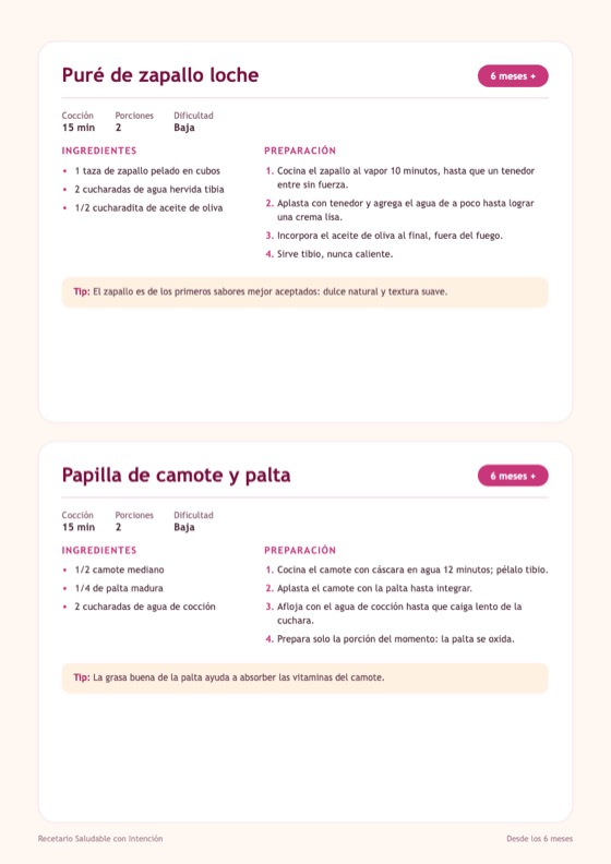 Página de recetas desde los 6 meses